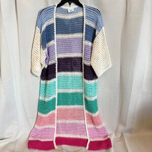 Anna Ava Womens Cardigan Duster One Size Crochet Rainbow Swim Cover Boho 18549
